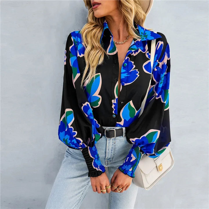 Fashionable Long Sleeve Printed Versatile Shirt For Women Autumn European And American Style Commuting Top With Button