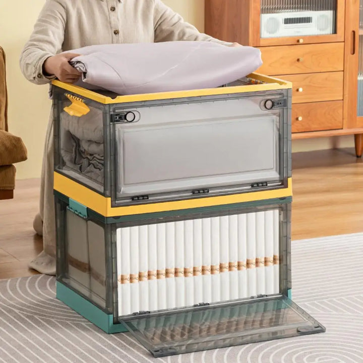 Storage Box Stackable Plastic Storage Box With Lid Space-Saving Foldable Clothes Toy Storage Container For Home