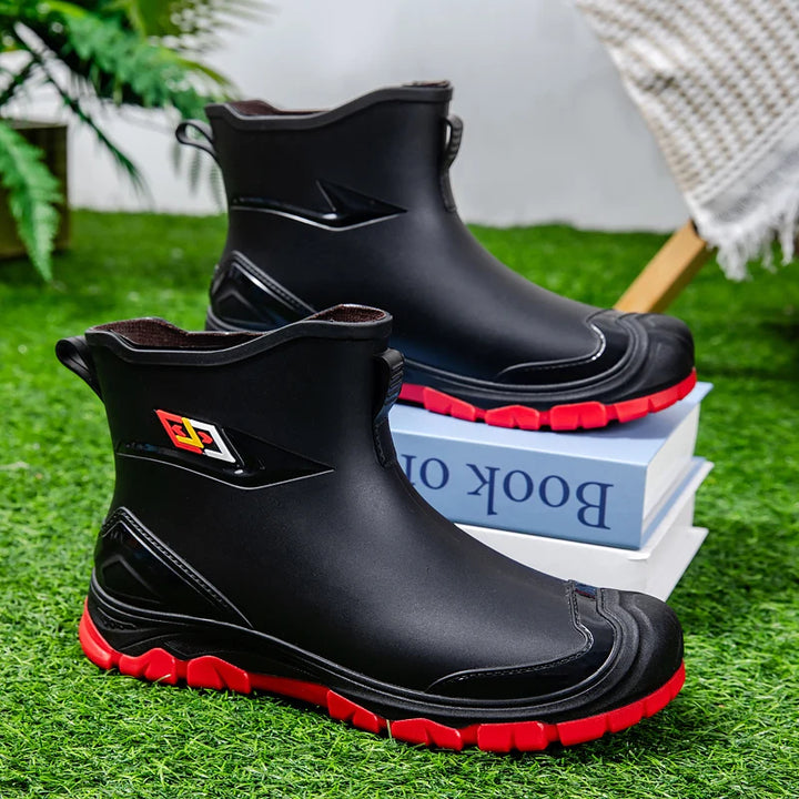 rain boots， for men,2024， new ，waterproof shoes, outdoor water boots, kitchen non-slip work rubber shoes, cotton warm rain boots