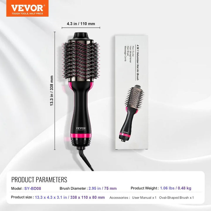 Hair Blow Dryer Brush Ionic Hair Styler Volumizer with 2.95 Oval Barrel