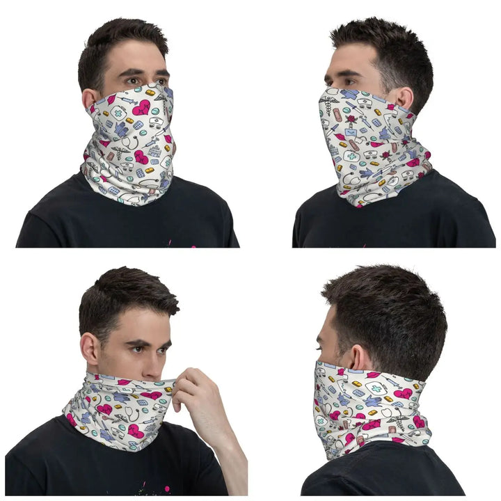 Custom Nursing Pattern Nurse Bandana Neck Gaiter for Ski Cycling Women Men Wrap Scarf Health Care Headband Warmer