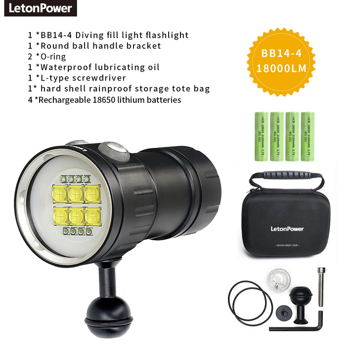 Professional Underwater Photography Light Highlight 20000Lumens Diving Flashlight Underwater 100M Waterproof Video Fill Light
