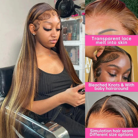 30 Inch Highlight 13x6 Lace Frontal Wig Brazilian 13x4 Lace Front Human Hair Straight 180 density For Black Women