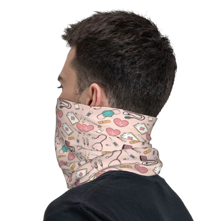 Custom Nursing Pattern Nurse Bandana Neck Gaiter for Ski Cycling Women Men Wrap Scarf Health Care Headband Warmer