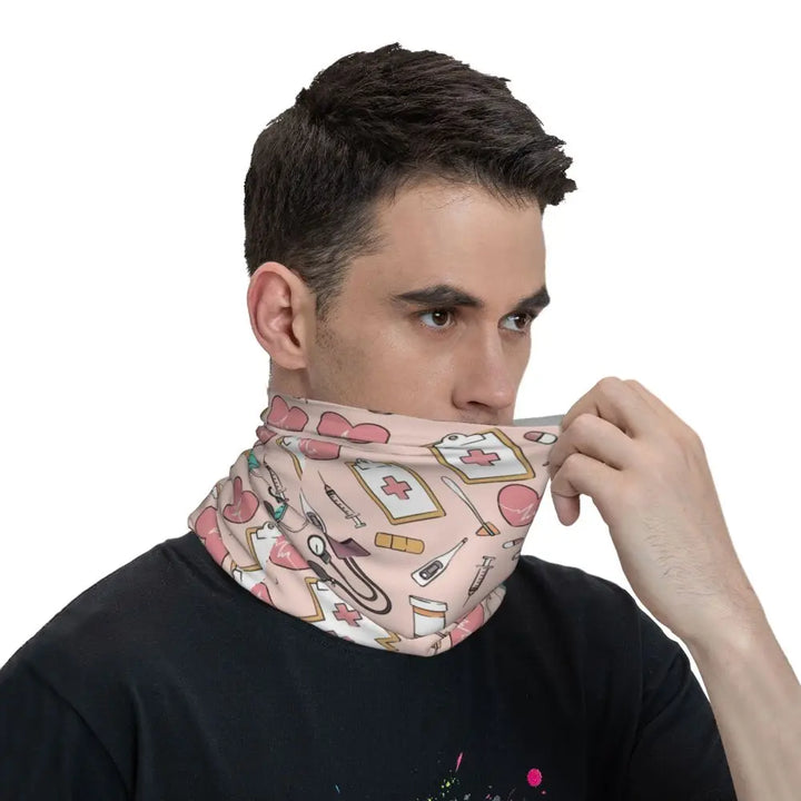 Custom Nursing Pattern Nurse Bandana Neck Gaiter for Ski Cycling Women Men Wrap Scarf Health Care Headband Warmer