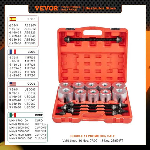VEVOR 27pcs Universal Press and Pull Sleeve Kit Car Master Bush Bearing Removal Insertion Tool for Car Repair Auto Maintenance
