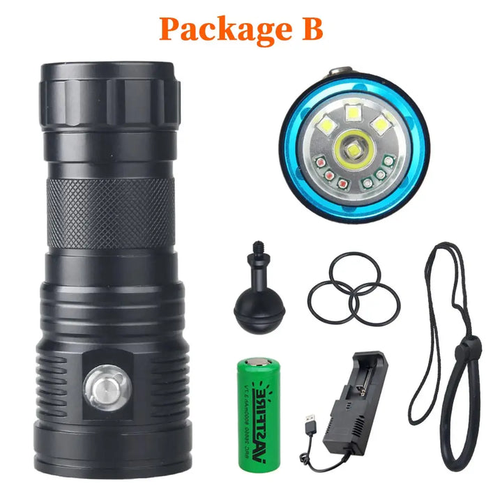 80W Professional Underwater 100M 10LED Diving Photography Fill Light Waterproof IPX8 White+Red+Blue Scuba Diver Snorkeling Torch
