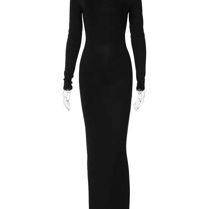 Hugcitar Spring Elegant Long Sleeve Backless Solid Cuched Sexy Bodycon Maxi Prom Dress Women Outfit Evening Party Festival Y2K