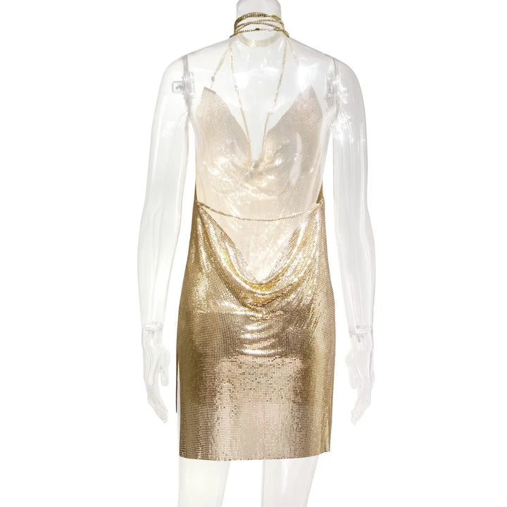 Sexy see through Chain Sequin summer dress women backless mini birthday party dress night club outfits evening dresses vestidos