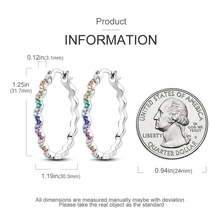 925 Sterling Silver Earring Round Shape Hoop Earrings Color Zircon Geometry Simple Jewelry Women Girl Evening Party Gifts