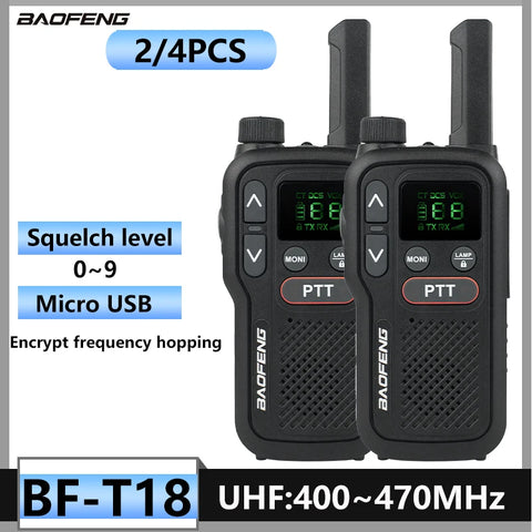 2/4PCS Baofeng BF T18 Mini Walkie Talkie UHF 400-470MHz USB Protable Two Way Radio 2 PTT BF-T18 Long Range Ham Radio For Hunting