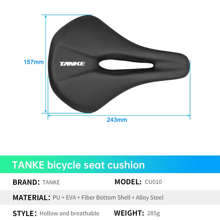 TANKE Hollow Breathable Bicycle Saddle Men Women MTB Road Bike Saddle Shock Absorbing Comfortable Big Butt Bike Seat Safety-PU