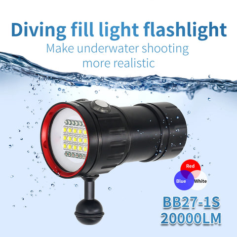 Professional Underwater 27 LED Photography Light Highlight Lamp 20000Lumens Diving Flashlight 100M Waterproof Video Camera torch