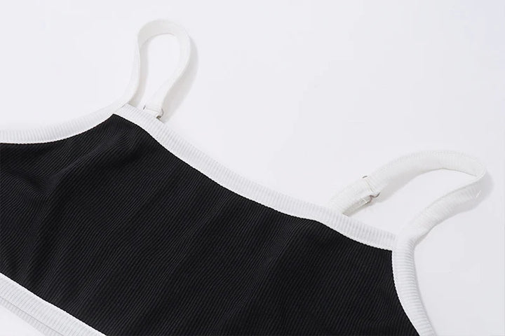 WhereMery Casual Sporting Women Outfit Simple High Streetwear Patchwork Slip Tank Top With Skinny Elastic Mini Skirt 2 Piece Set
