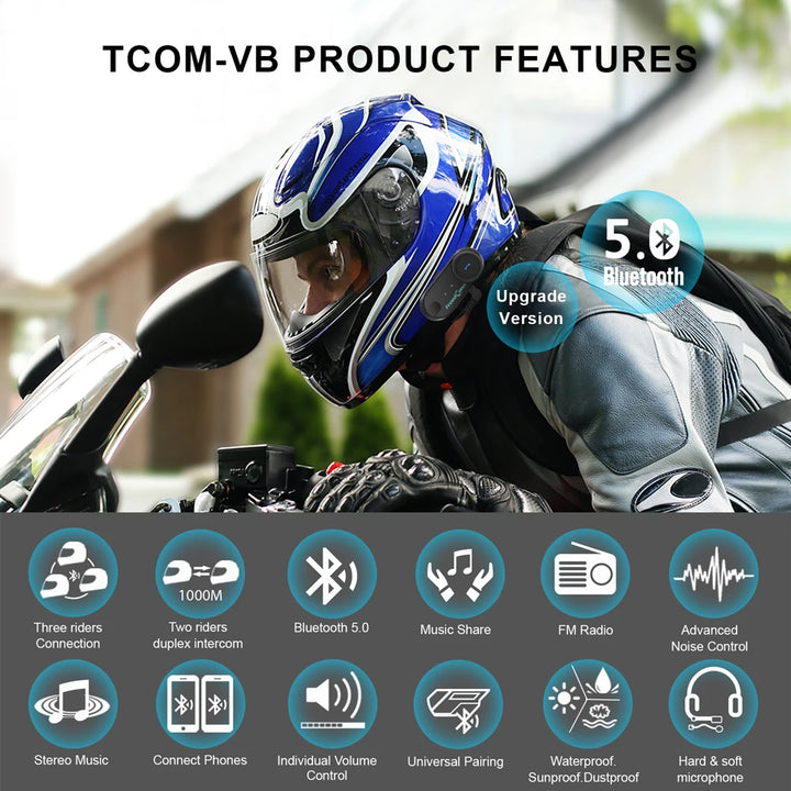 Freedconn T Com VB Motorcycle Helmet Headset Bluetooth Stereo Intercom Call Wireless Communication Interphone FM Music Sharing