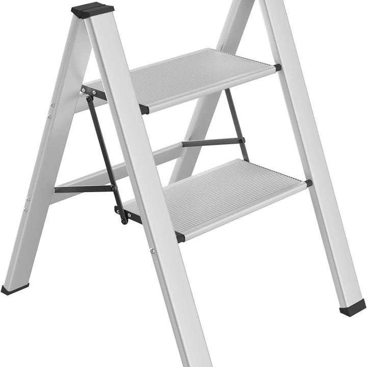 Aluminium 3-4 Step Ladder with Wide Steps Lightweight Folding Ladder Portable Slim Step Stool Safety Household Ladder Stepladder