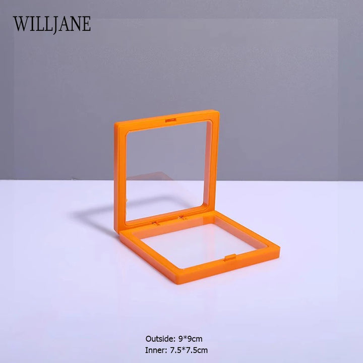 Transparent PE Film Jewelry Storage Box Color 3D Floating Display Frame Coin Dustproof Exhibition Ring Earrings Organizer Case