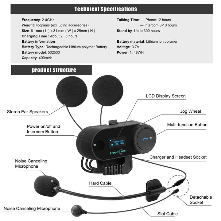 Freedconn T Com SC Bluetooth Motorcycle Intercom Helmet Headset Wireless Communication Interphone BT 5.0 Music Share 6Riders FM