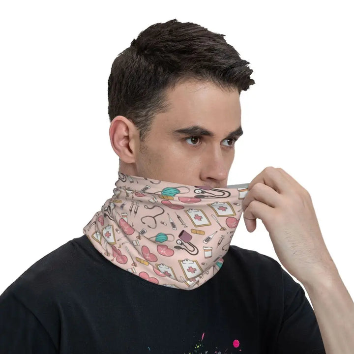 Custom Nursing Pattern Nurse Bandana Neck Gaiter for Ski Cycling Women Men Wrap Scarf Health Care Headband Warmer