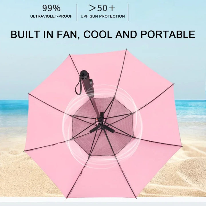 Sun Umbrella with Fan Misting,Portable Fan for UPF 50+ Sun,Cooling Umbrella,Summer Cooler for Outdoor Beach,Battery Powered