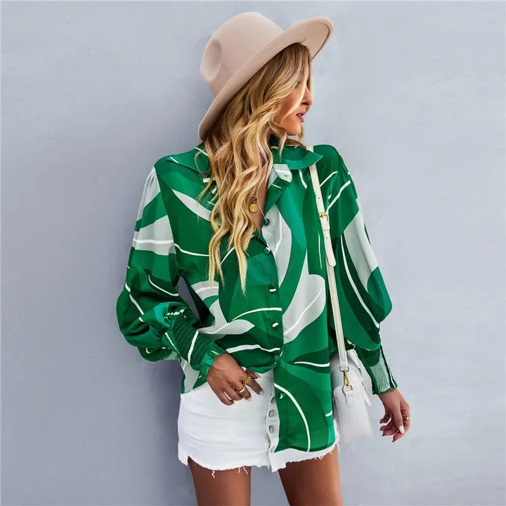 Fashionable Long Sleeve Printed Versatile Shirt For Women Autumn European And American Style Commuting Top With Button