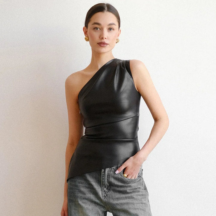 2024 Fall Snd Winter New Pure Color Slim Sleeveless One-Shoulder Slanting Collar Zipper Show Thin Jacket