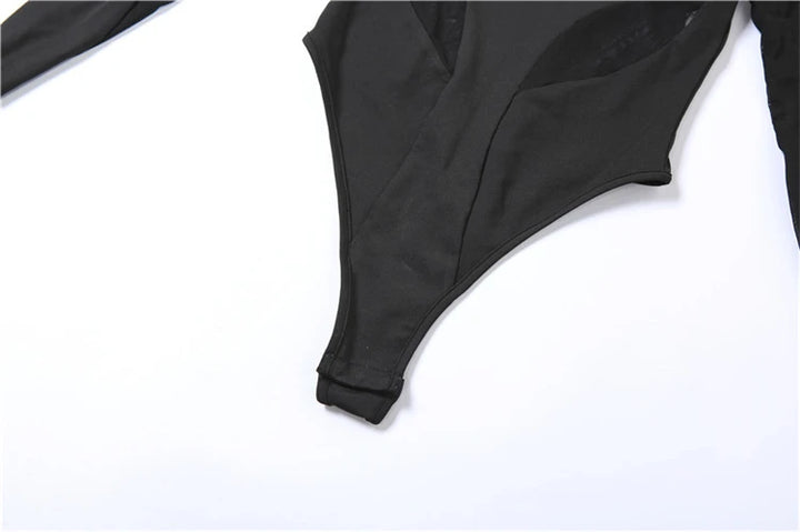 kliou Summer Women Above Knee Sexy&Club Mesh Patchwork Bodysuit K22K25045 Girl See Through All-match Tops One Piece Attirewear