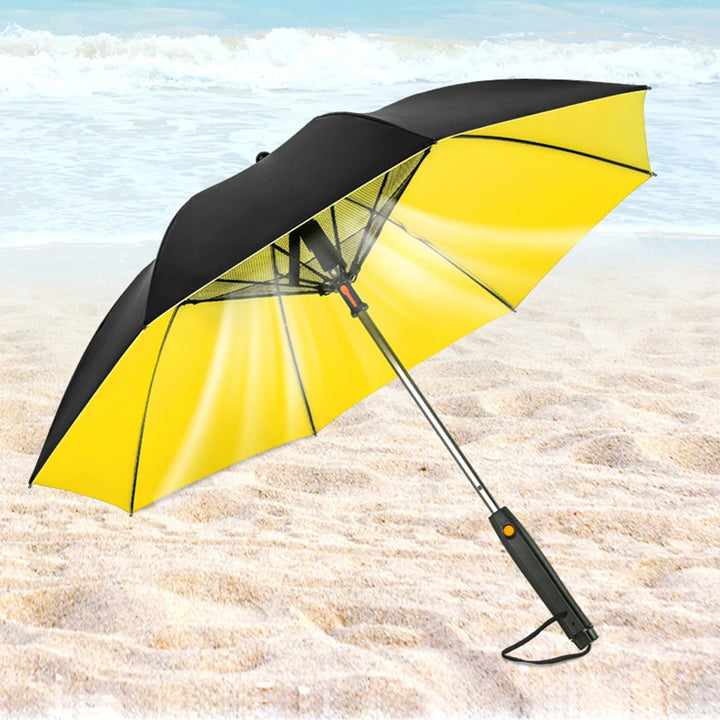 Upscale USB Chargeable Foldable Umbrella with Fan Beach Parasol Creative Portable UV Umbrella Folding Beach Umbrella Outdoor