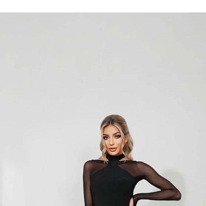 Women Latin Dance Body Top Black Mesh Conjoined Backless Cross Belt Pair It with Dance Dress Lingerie Training Performance