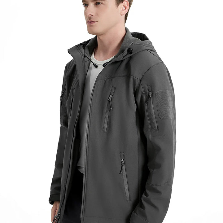 Men's Waterproof Softshell Tactical Jacket Winter Windproof Fleece Hoodie Jacket Outdoor Hiking Skiing Windbreaker Coat