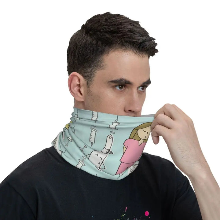 Custom Nursing Pattern Nurse Bandana Neck Gaiter for Ski Cycling Women Men Wrap Scarf Health Care Headband Warmer