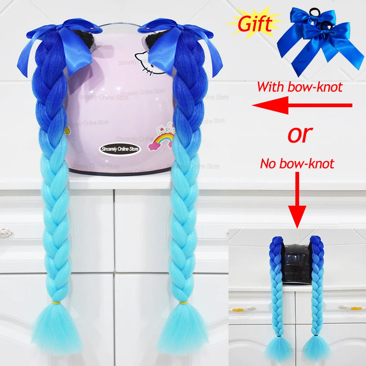 2pcs/pair New Motorcycle Helmet Braids Woman Braids Wig For Motorbike Helmets 164 colors Twist Dual Pigtail Ponytail With Sucker