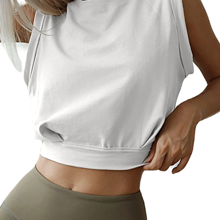 Crop Top Cotton Shirts for Women Cute Sleeveless Yoga Tops Running Gym Workout Shirts Casual Fitness Loose Female T-Shirt