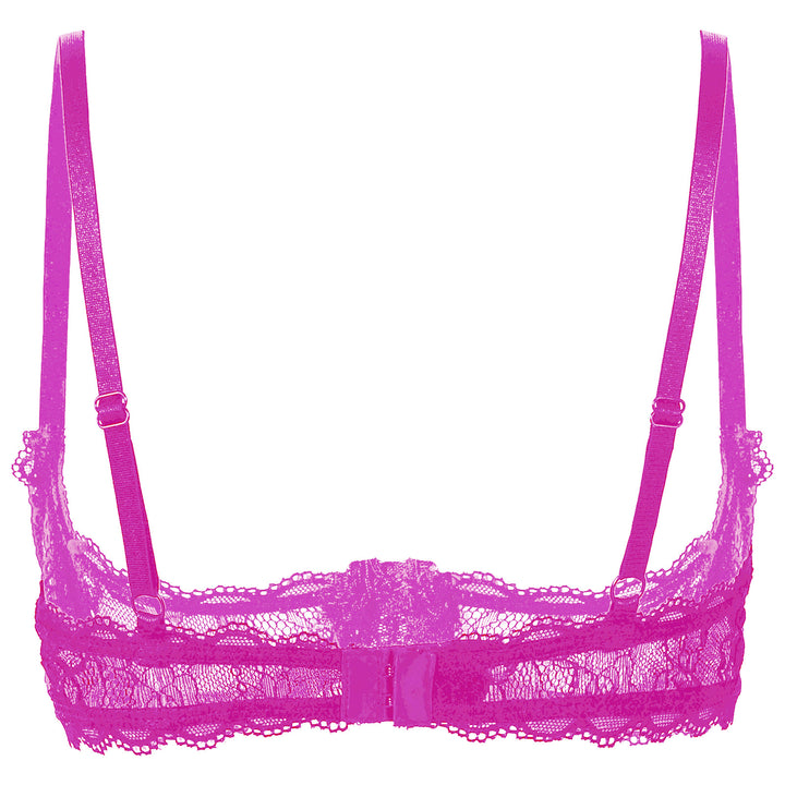 Women's Sheer Lace Lingerie Sexy Half Cup Bare Exposed Breast Underwire Push Up Bra Tops Adjustable Straps Unlined Brassiere