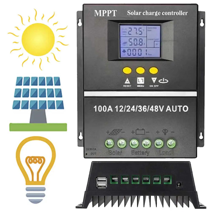 100A MPPT Solar Charge Controller Intelligent Regulator LCD Display Solar Panel Regulator 12V 24V 36V 48V for Solar Panel