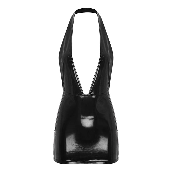 Women Wet Look PVC Leather Club Bodycon Dress Latex Rave Party Costume Hot Deep V Neck Backless Mini Dresses Carnival Clubwear