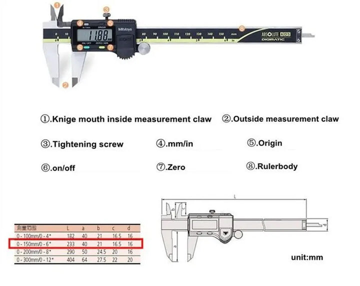 Mitutoyo Caliper 0-150mm 500-196-30 LCD Digital Vernier Calipers 6in Electronic Measuring Stainless Steel