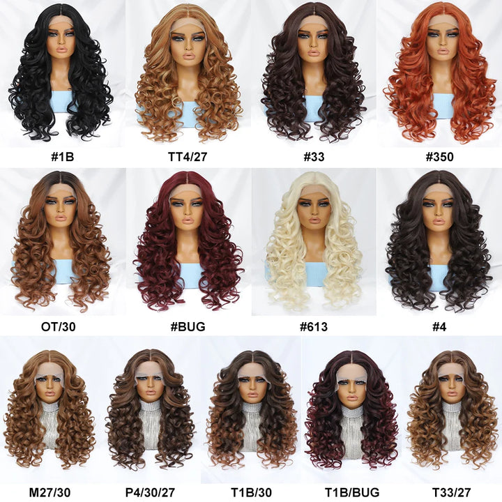 Long Afro Curlys Lace Wigs Black Women's Cosplay Synthetic Wig Chocolate Brown Orange Blonde Lace Front Wigs For Woman Curly Wig