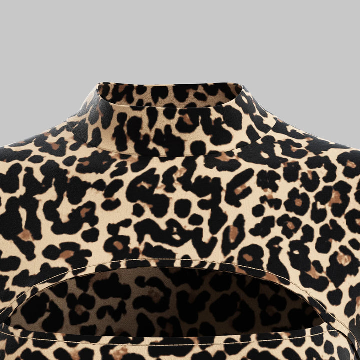 Mia Muse Women's T-Shirts All Season French Sexy Cut-Out Leopard Print Long Sleeve Crew Neck Fashion T-Shirts