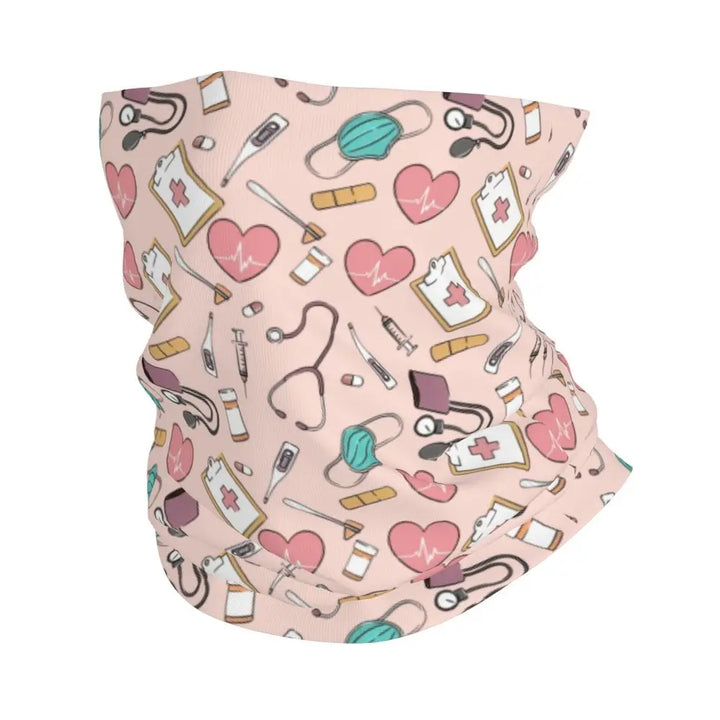 Custom Nursing Pattern Nurse Bandana Neck Gaiter for Ski Cycling Women Men Wrap Scarf Health Care Headband Warmer