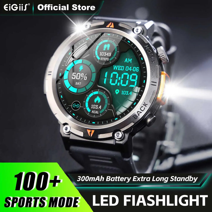 EIGIIS New Bluetooth Call Smart Watch Men Full Touch Screen Health Monitor Clock With Flashlight Men SmartWatch For ios  Android