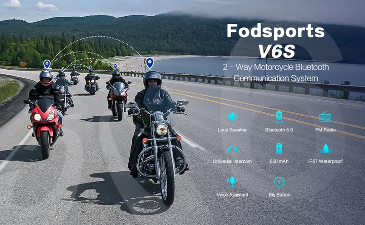 Fodsports V6 S Intercom for Motorcycle Helmet Headset Bluetooth 6 Riders Intercomunicador Moto