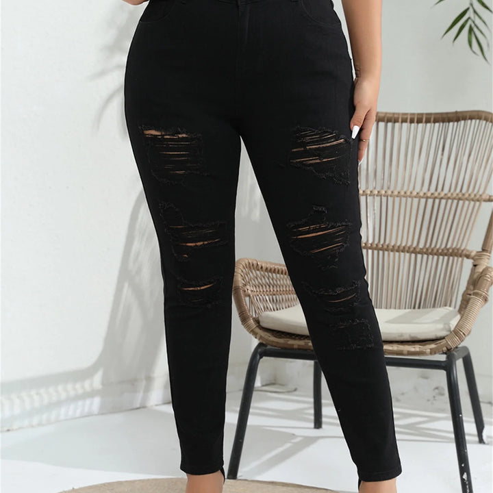 Women s Plus Size Distressed Jeans High Waisted Ripped Denim Pants Stretchy Skinny Leggings for Work or Night Out