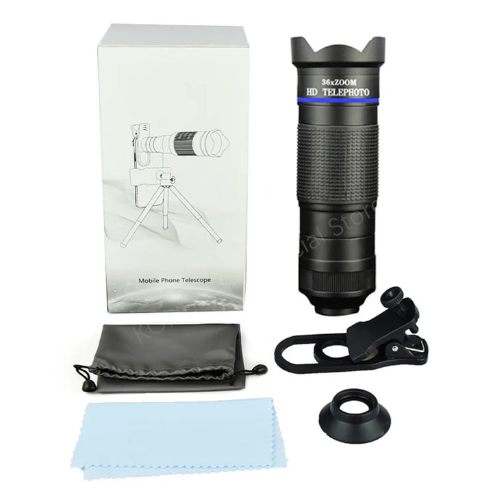 Telephoto Zoom Macro Fisheye 4-in-1 Wide-angle Lens Kit Phone Camera Lens 36X Phone Telephoto IPhone Samsung Xiaomi Huawei
