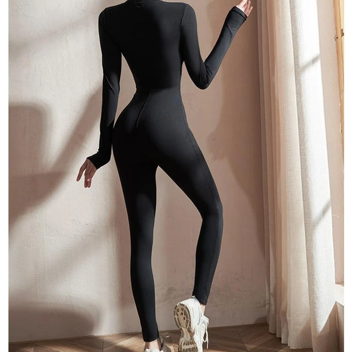 Womens Jumpsuits Long Sleeve Yoga Slim Fit Stretch One Piece Romper Sexy Fitness Female Black Basic Sportwears Tight Zipper