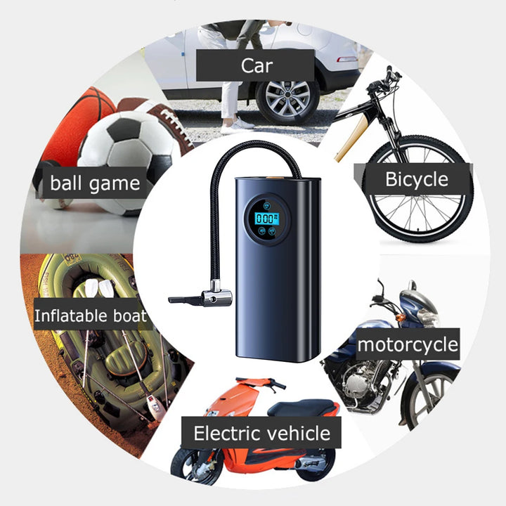Electric Air Compressor Rechargeable High Precision Car Tyre Inflator LCD Display Portable Air Pump for 12V Motorcycle Bike Ball