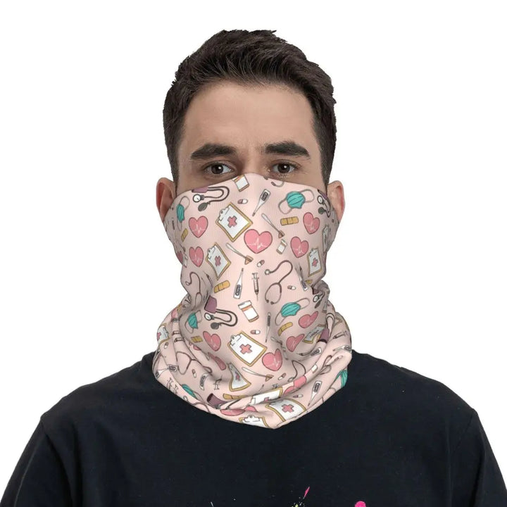 Custom Nursing Pattern Nurse Bandana Neck Gaiter for Ski Cycling Women Men Wrap Scarf Health Care Headband Warmer