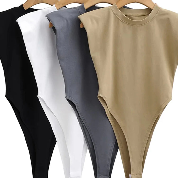 Sexy tops women 2024 Summer one-pieces bodycon bodysuit padded shoulder bodysuit black sleeveless body suits for women white