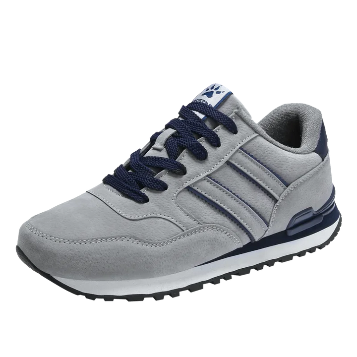 Autumn Men Sneakers Natural Pig Skin Material Male Trainers Outdoor Stylish Shoes Lace-up Flats Non-slip Rubber Sole Blue Grey