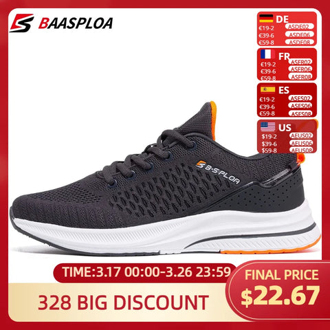 Baasploa New Men Knit Casual Walking Shoes Breathable Trendy Sneakers Original Lightweight Shock Absorption Male Tennis Shoes